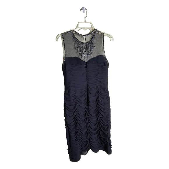 Adrianna Papell Navy Blue Sleeveless Embellished Mesh Ruched bodycon dress SZ 8 - Picture 7 of 15